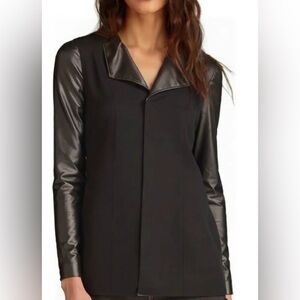 NWT Anne Klein Black Faux Leather Sleeve Blazer Jacket Large Workwear